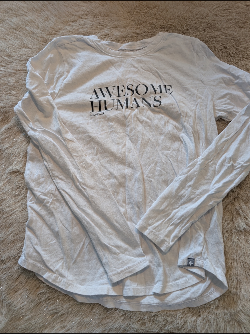 Figs Long Sleeve Tee - White with Black Text